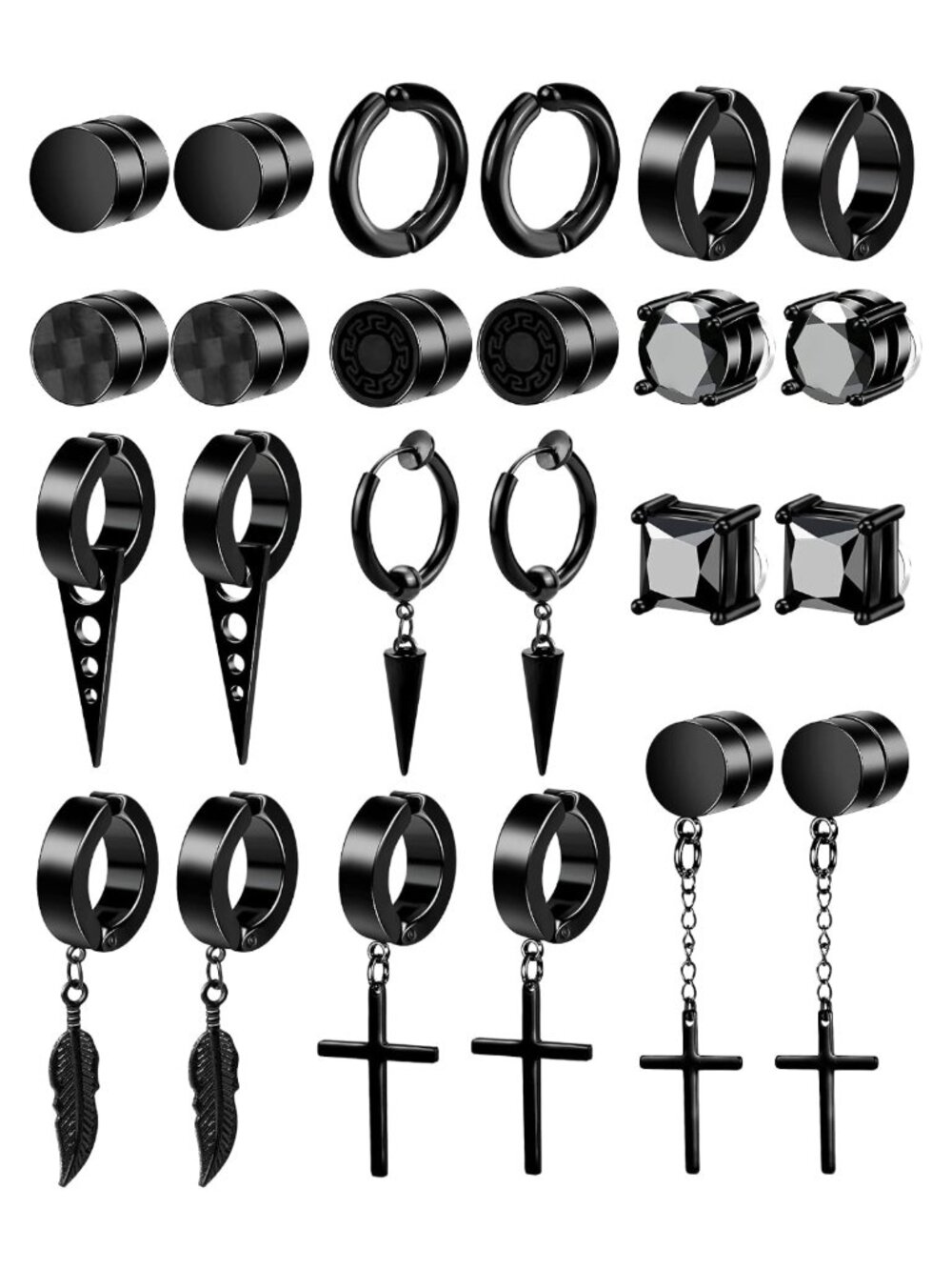 12 Pair Magnetic Earrings Stainless Steel Clip On Hoop Dangle Set